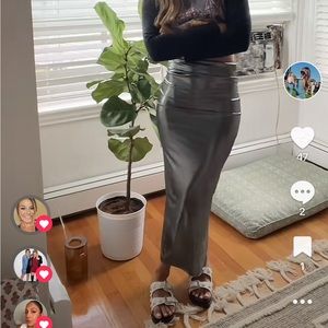 Boohoo Metallic Silver Maxi Skirt